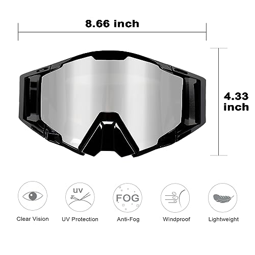 NENKI Dirt Bike Goggles with Nose Cover - Motocross & Off Road Goggles for Unisex Adults (Black Frame & Silver Lens) - Image 2