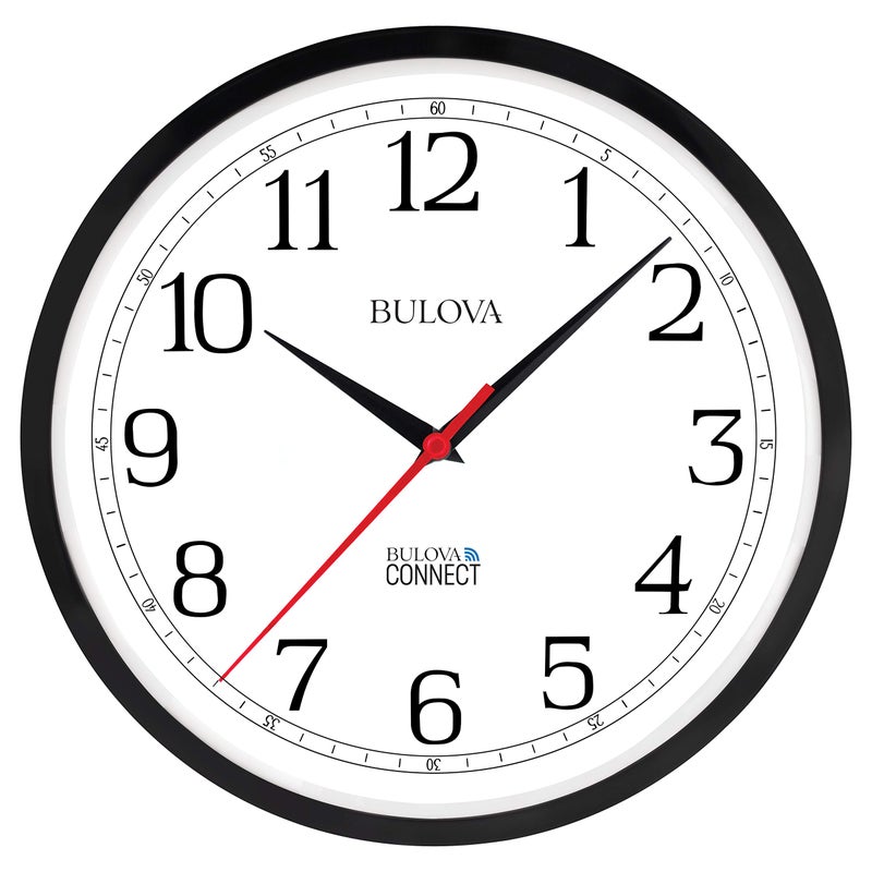Bulova Bulova Precision Connect Wall Clock C5000 125  Black and White  Accurate Timekeeping  Modern Design  Battery Operated  WiFi Enabled 