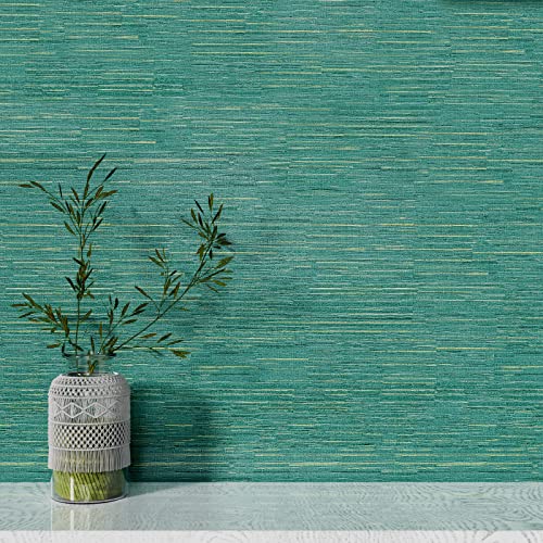 Stickyart 24"x160" Grasscloth Peel and Stick Textured Wallpaper - Matte Teal Green Self-Adhesive Fabric Wallpaper - Removable Vinyl Contact Paper for Cabinets & Drawers - Waterproof - Image 1