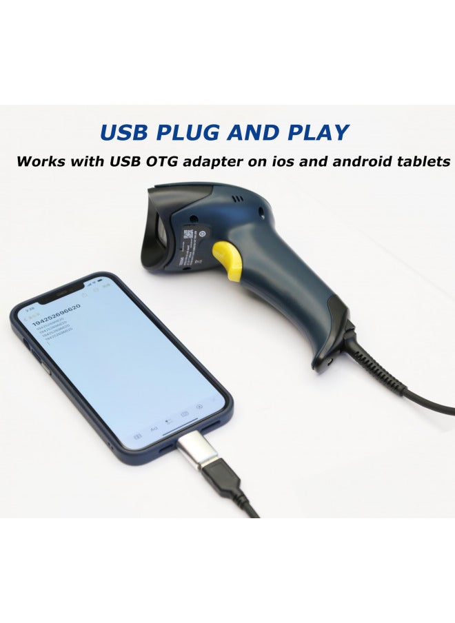 TEEMI - TEEMI 2D QR Barcode Scanner, USB Wired Virtual COM Port Handheld Omnidirectional Scanning, Digital Coupon Screen Code Driver License Scan for Mac OS and Android with OTG Adapter, Window PC, Linux - Image 1
