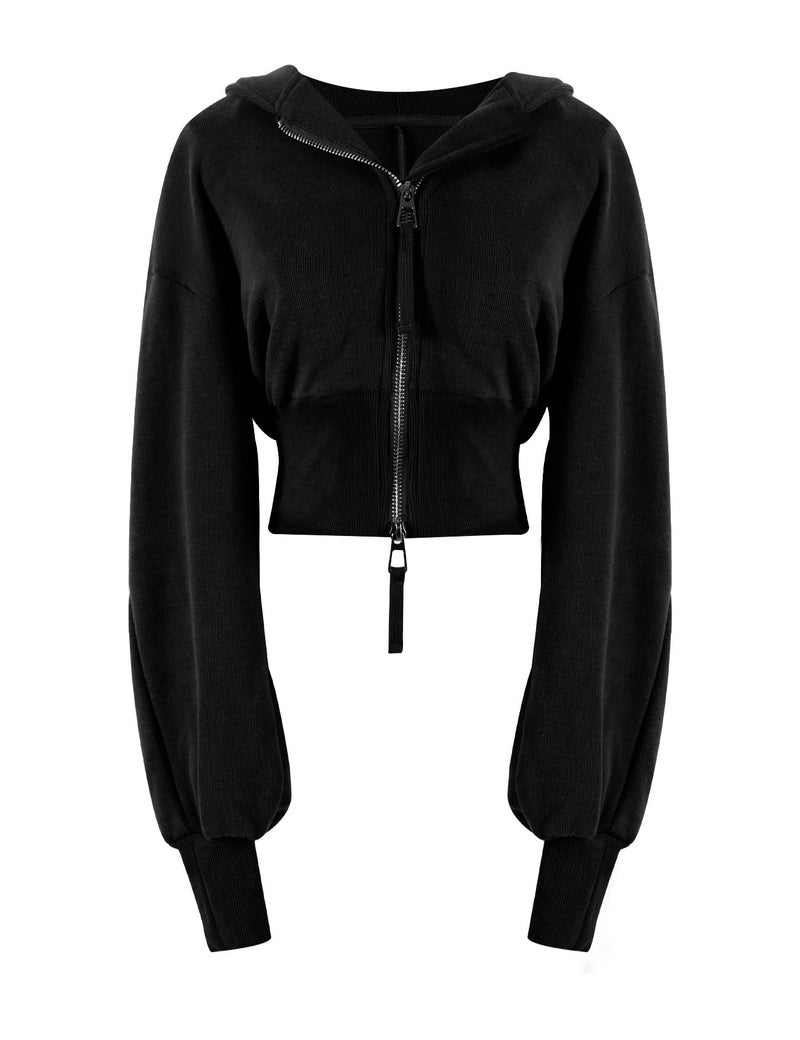 Arssm Cropped Hoodie Women Long Sleeve Sweatshirts Casual Fashion Hooded Zip up Workout Jacket with Thumb Holes (Black-S) - Image 1