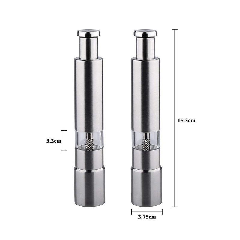 HEVASNEK Electric Salt Pepper Black Grinder Set Spice Grinders and Mill Shaker Thumb Press Stainless Steel Silver Miller Hand Crusher Machine with Stylish Design for Grinding Kitchen Pack of 1 - Image 2