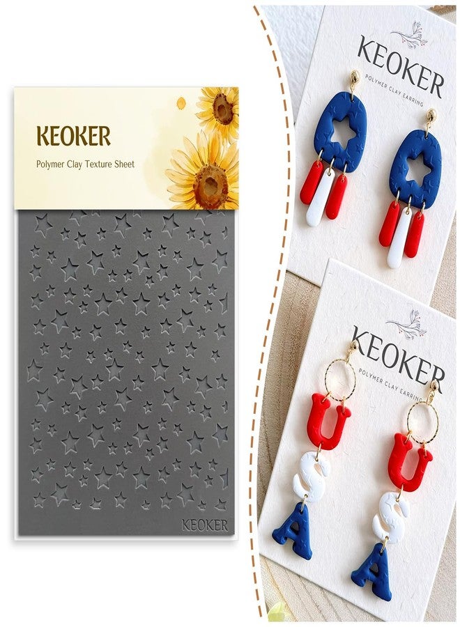 KEOKER Polymer Clay Texture Sheets, Stars Clay Texture Mat, Polymer Clay Earrings Tools on Independence Day or 4th of July, Like Polymer Clay Rollers, Great Work with Polymer Clay Cutters (Stars) - Image 1