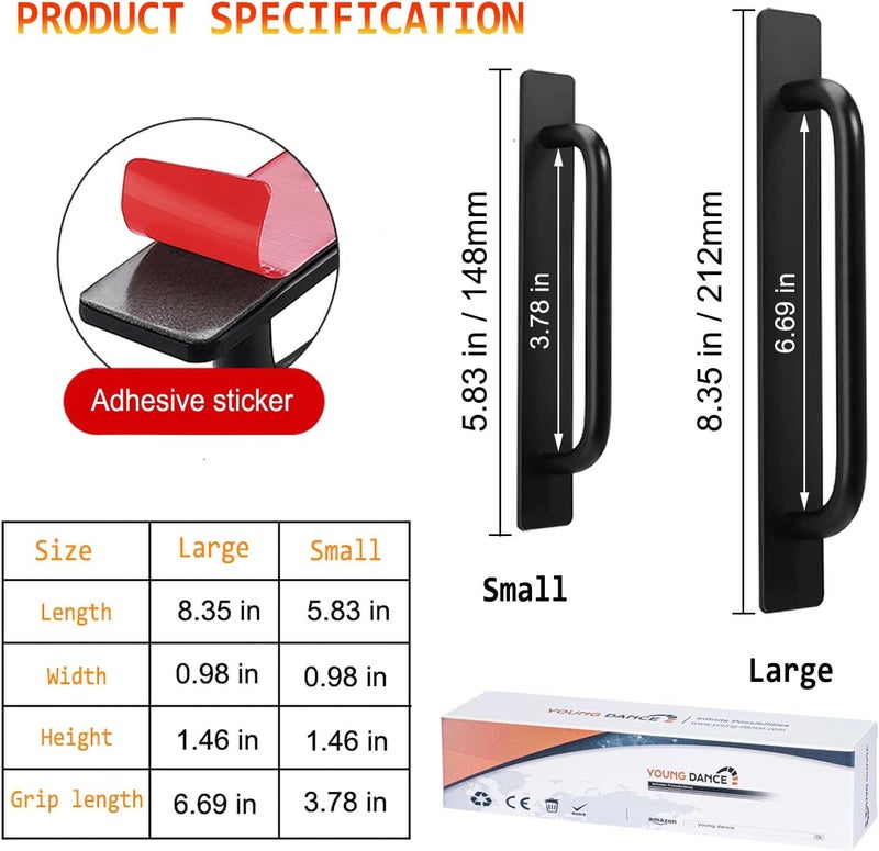 Young Dance Self-Stick Instant Cabinet Drawer Handles Pulls - 2pcs Aluminum Alloy Drawers Push Pull Handles Helper with Adhesive Door Handle for Kitchen Cabinet Drawer Window Sliding Closet (5.83", Black) - Image 2