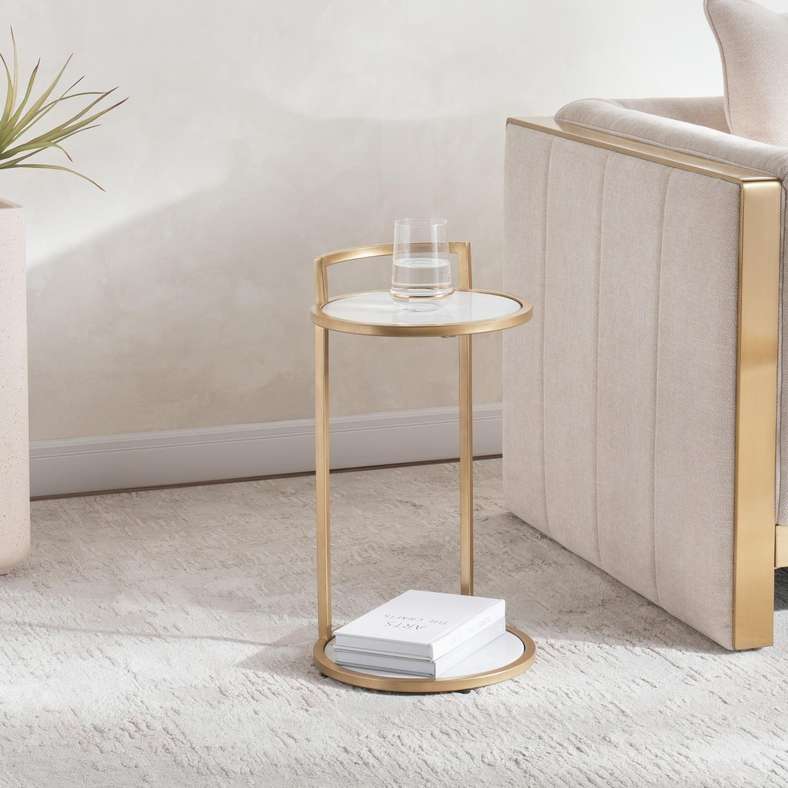 Pan Home ARTUR DRINK TABLE MARBLE - WHITE & GOLD - Image 1