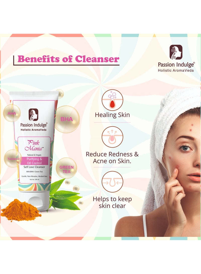 Passion Indulge Pink Mania AHA BHA Purifying & Oil Control Face Cleanser With Turmeric & Green Tea | Acne Removal - Image 3