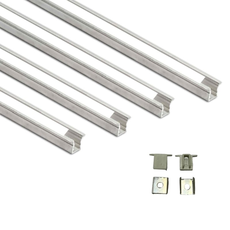 ABAJ أضواء أباج 10x12 مم شريط LED 1 متر قنوات إضاءة مستطيلة من الألمنيوم مع غطاء منتشر وأغطية نهاية ومشابك تثبيت بدون LED حزمة من 4 - Image 1