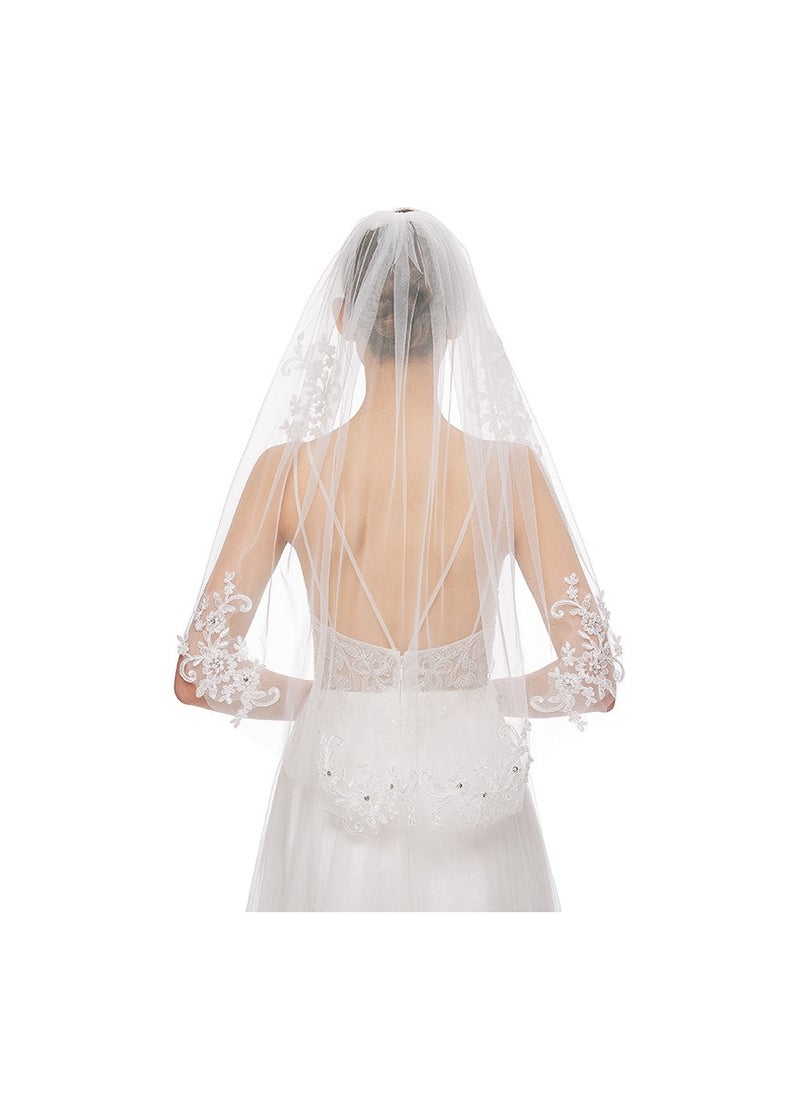 MEBEGIN - Women's Short Lace Wedding Bridal Veil With Comb 90cm White Ivory Embroidered Applique Veil for Bridal - Image 1