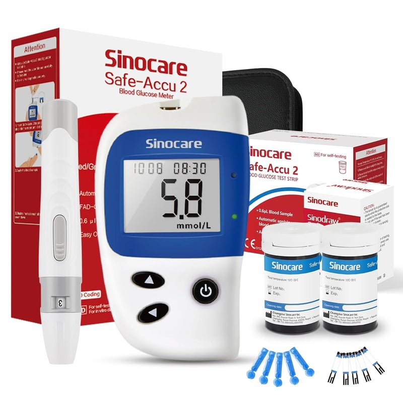sinocare Blood Glucose MeterBlood Sugar Monitor SafeAccu2 Blood Sugar Test Kit with Test Strips x 50 Case for UK Diabetics in mmolL - Image 1