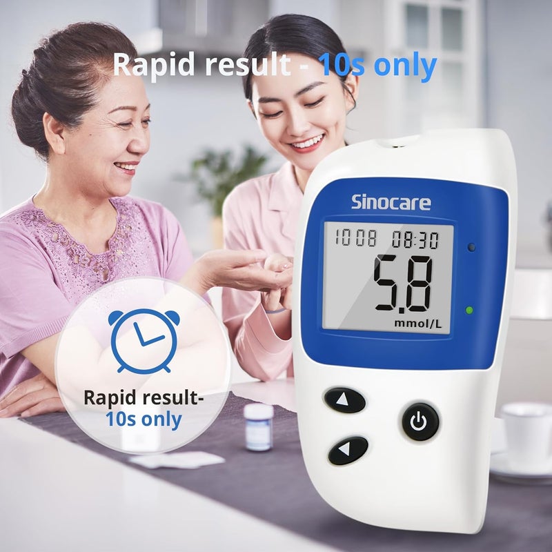 sinocare Blood Glucose MeterBlood Sugar Monitor SafeAccu2 Blood Sugar Test Kit with Test Strips x 50 Case for UK Diabetics in mmolL - Image 4