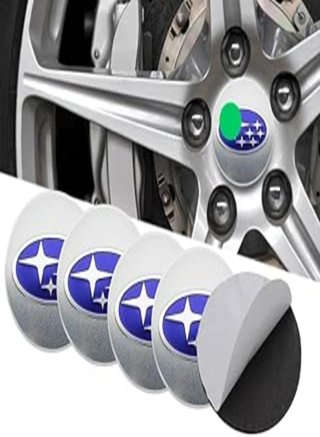 Generic KaberTrade 3D Car Wheel Hub Hub Cover Kit - 4 Piece 56mm Adhesive - Compatible with Subaru Silver - KaberTrade 