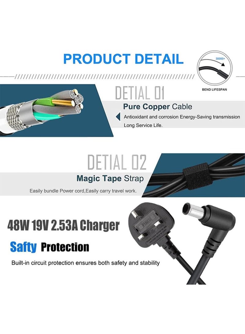 Terabyte 19V 2.53A ETL Listed Adapter Charger for Electronics 19"20"22"23"24"27"29"34" Monitor LCD LED HD TV Widescreen Flatron IPS236V E2351T E2750VR E2290T E2360T; UN32J4000 Power Supply Cable - Image 4