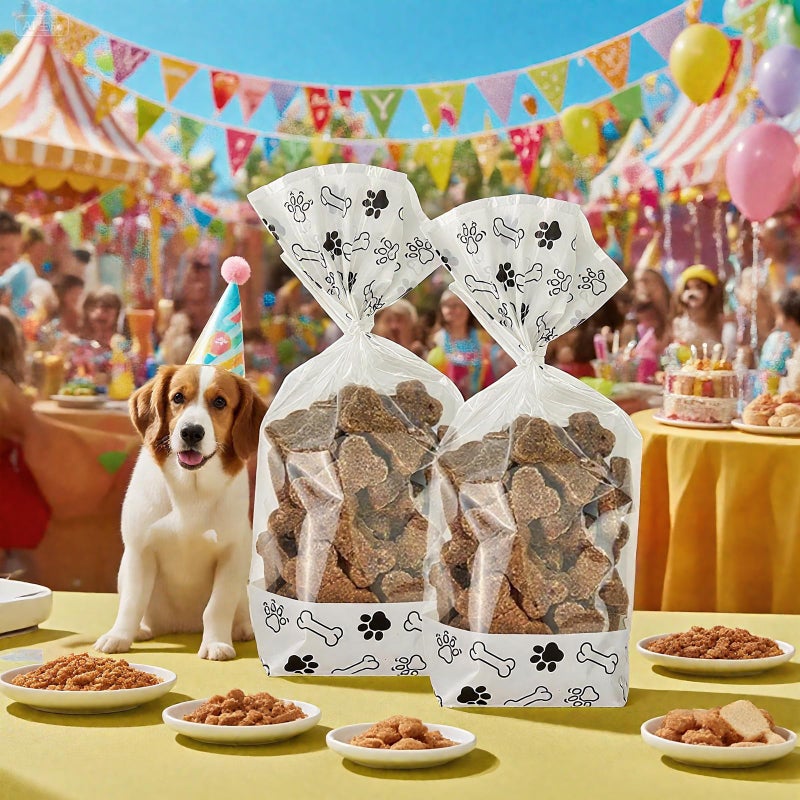 EKAPACKAGING 25 Pack 4.3x8.3 Inch Clear Paw Print Dog Treat Bags with Twist Ties Flat Bottom Cellophane Goodie Bags for Pet Party Favors Birthday Gifts Retail Packaging Homemade Treats - Image 4