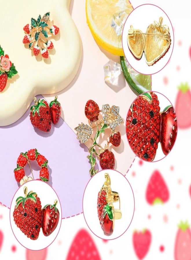 Airssory 5 pcs 5 Styles Red Strawberry Theme Alloy Enamel Brooches with Rhinestone Food Fruit Badge Lapel Pins for DIY Clothes Backpack Hats Jackets Craft Embellishments - Image 3