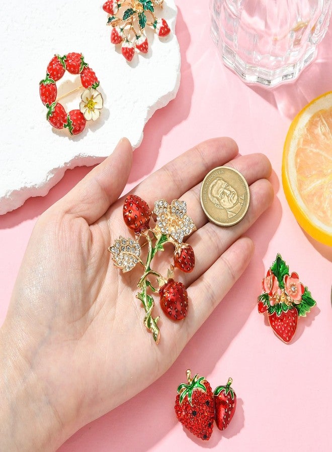 Airssory 5 pcs 5 Styles Red Strawberry Theme Alloy Enamel Brooches with Rhinestone Food Fruit Badge Lapel Pins for DIY Clothes Backpack Hats Jackets Craft Embellishments - Image 4