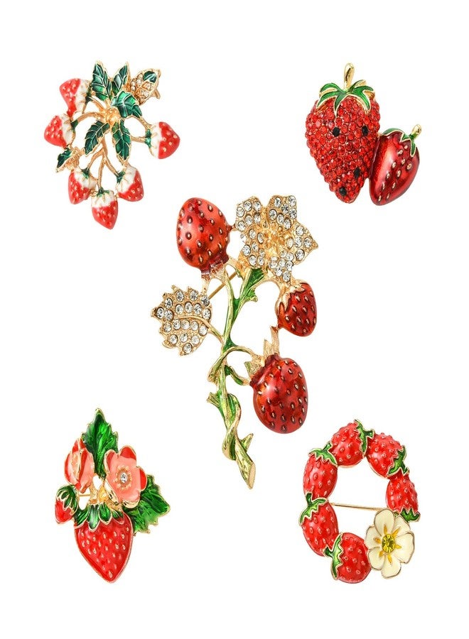 Airssory 5 pcs 5 Styles Red Strawberry Theme Alloy Enamel Brooches with Rhinestone Food Fruit Badge Lapel Pins for DIY Clothes Backpack Hats Jackets Craft Embellishments - Image 1