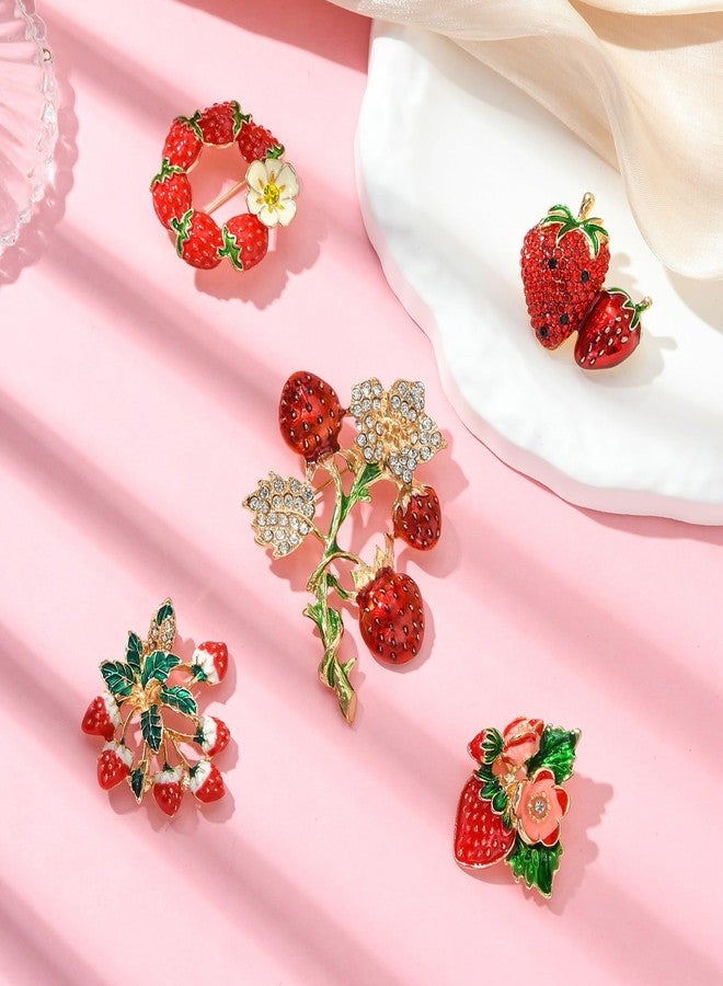 Airssory 5 pcs 5 Styles Red Strawberry Theme Alloy Enamel Brooches with Rhinestone Food Fruit Badge Lapel Pins for DIY Clothes Backpack Hats Jackets Craft Embellishments - Image 5