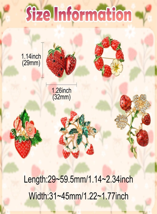 Airssory 5 pcs 5 Styles Red Strawberry Theme Alloy Enamel Brooches with Rhinestone Food Fruit Badge Lapel Pins for DIY Clothes Backpack Hats Jackets Craft Embellishments - Image 2