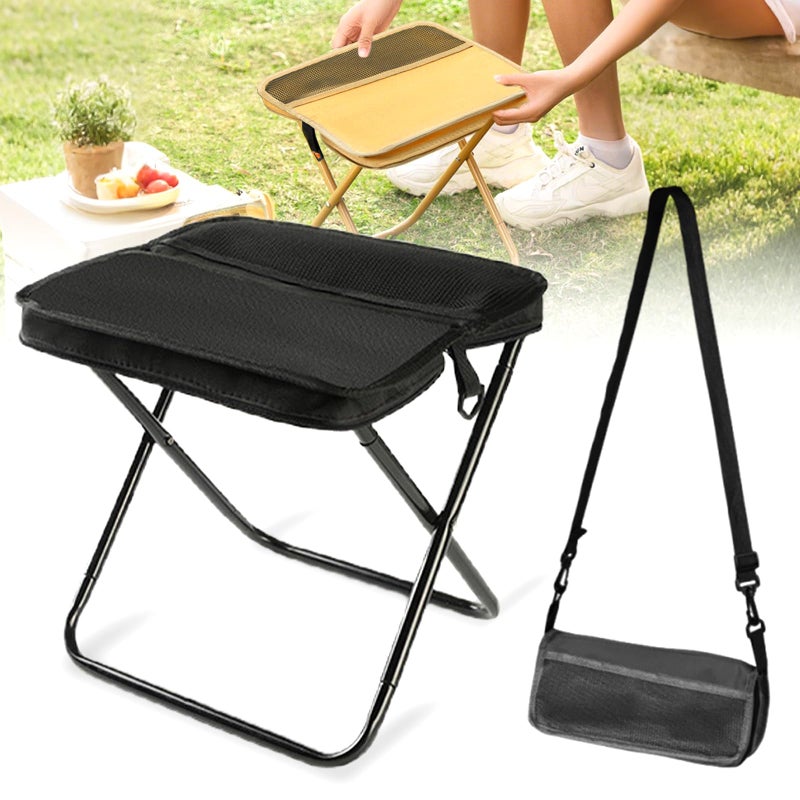 hoehew Portable Stool for Mountaineering and Hiking, 2025 New Lightweight Foldable Stool with Carrying Bag, Outdoor Footstool for Picnic Hiking Fishing (Black, Large) - Image 1