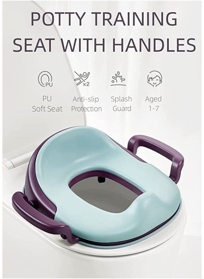 Be a better mom - Potty Training Seat with Handles for Boys & Girls Fits Most Toilets Square Toilet Non-Slip Lock Design Potty Training Seat with Splash Guard for Baby Toddler Ages 1-7 Blue - Image 1