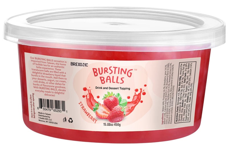 BREXONIC Strawberry Boba Pearls, Strawberry Popping Boba Bursting Boba, Strawberry Bubble Tapioca Pearls For Bubble Tea 1 Pound (Strawberry, 1 LB Pack of 1) - Image 1