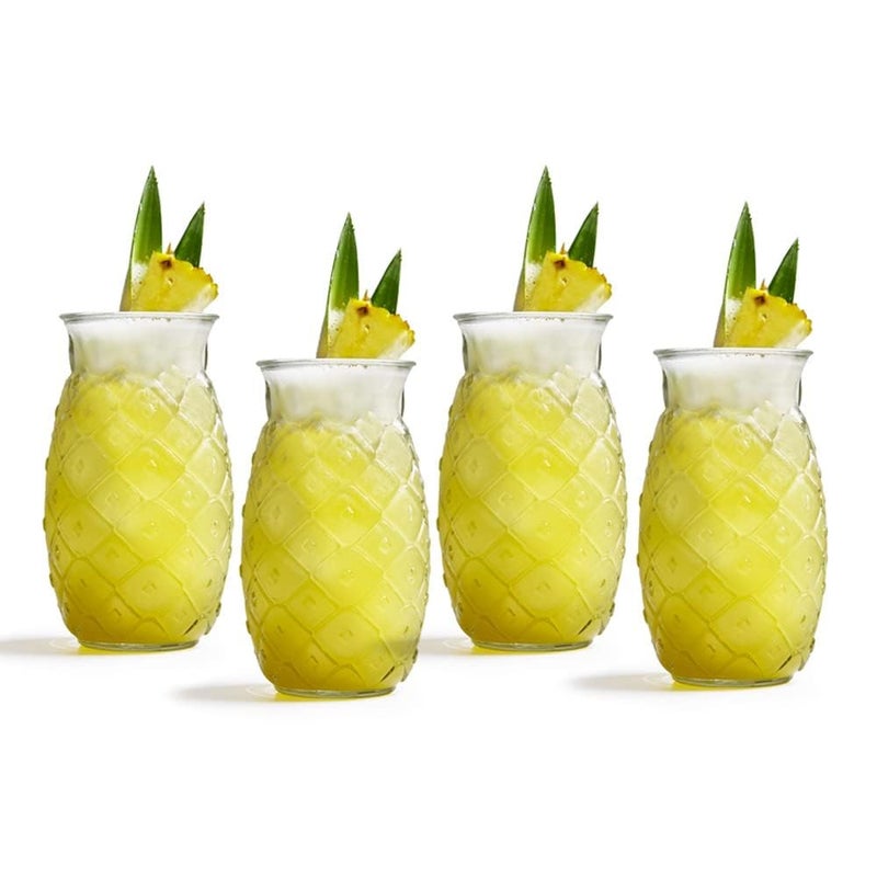 GLASSWARE Crystal Juice Glasses Set Pineapple Shape Glass for Water Coffee Cold Drink Cocktail Lemonade Wine Whiskey mocktail soda Bourbon Beer 400 MLPack of 4 - Image 1