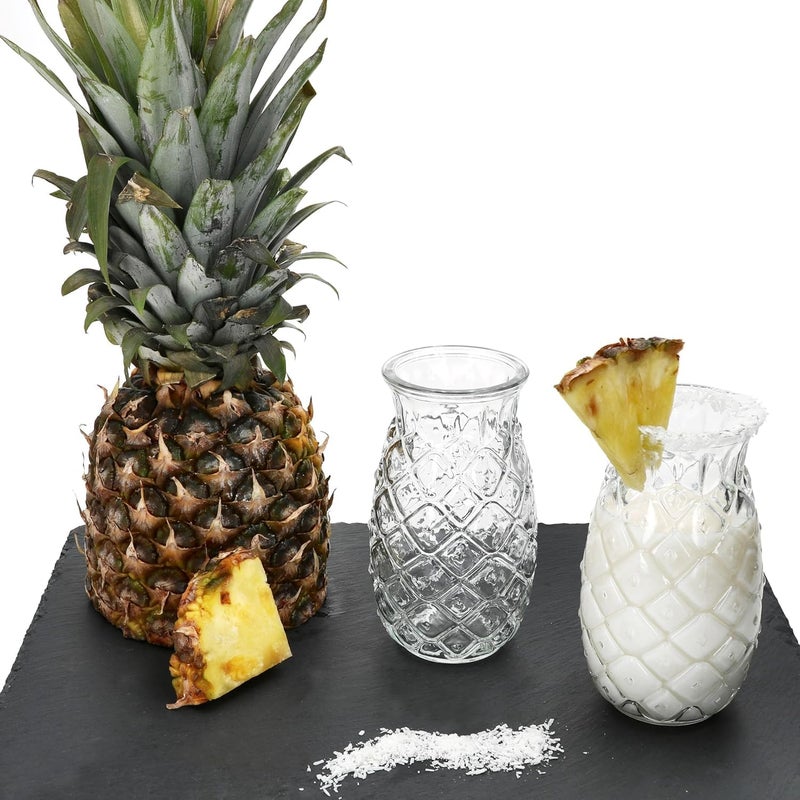 GLASSWARE Crystal Juice Glasses Set Pineapple Shape Glass for Water Coffee Cold Drink Cocktail Lemonade Wine Whiskey mocktail soda Bourbon Beer 400 MLPack of 4 - Image 2