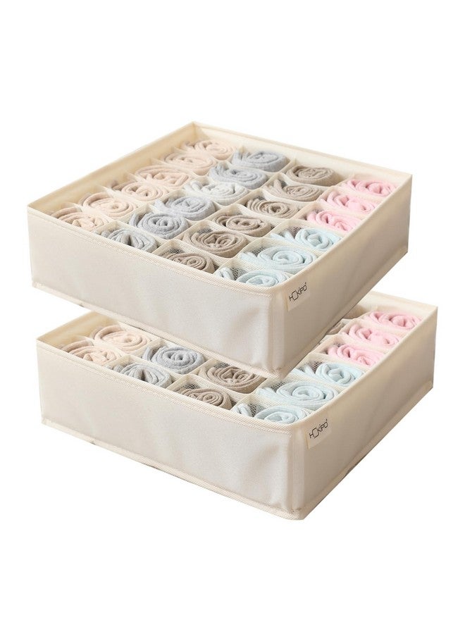 HOKIPO HOKIPO Undergarment Organizer Storage Box for Drawers Bra Panty Socks Tie Lingerie Organizer for Wardrobe, 24 Grid, Pack of 2, Beige (AR-4853-BGE*2)  - Image 1