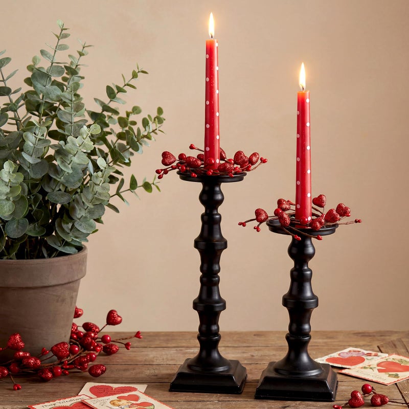 Canlierr 12 Pcs Valentines Taper Candle Rings Wreaths Decorations 1.77 Inch Mini Red Heart Taper Candleholder Wreaths for Valentines Holiday Wedding Home Table Centerpiece Candlesticks Decor - Image 3