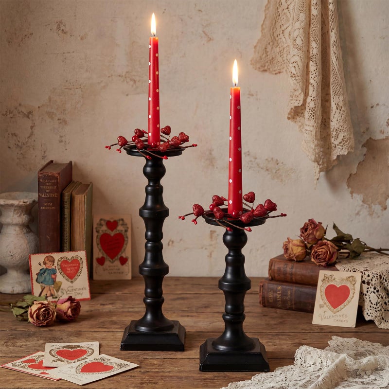 Canlierr 12 Pcs Valentines Taper Candle Rings Wreaths Decorations 1.77 Inch Mini Red Heart Taper Candleholder Wreaths for Valentines Holiday Wedding Home Table Centerpiece Candlesticks Decor - Image 4
