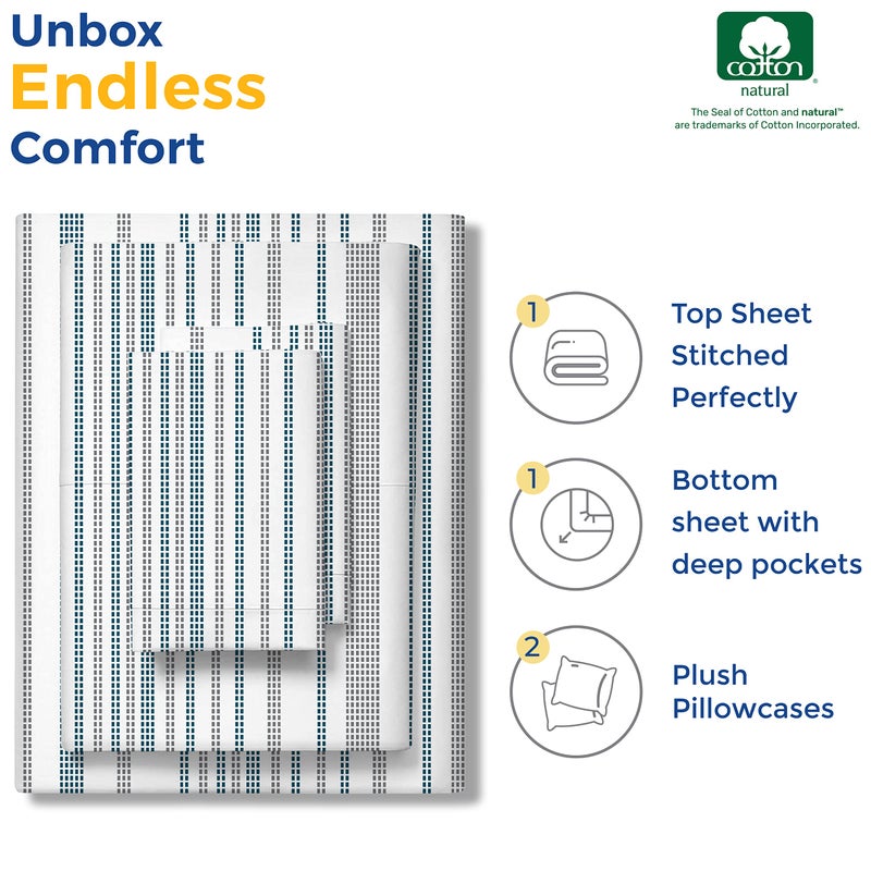 THREAD SPREAD 100% Egyptian Cotton Printed Bed Sheets - 600 Thread Count 4 PC Full Sheet Set  Hotel Luxury Sateen Bedsheets  16"" Deep Pocket Soft Cooling Sheets for Full Size Bed - Dotted Stripe - Image 3