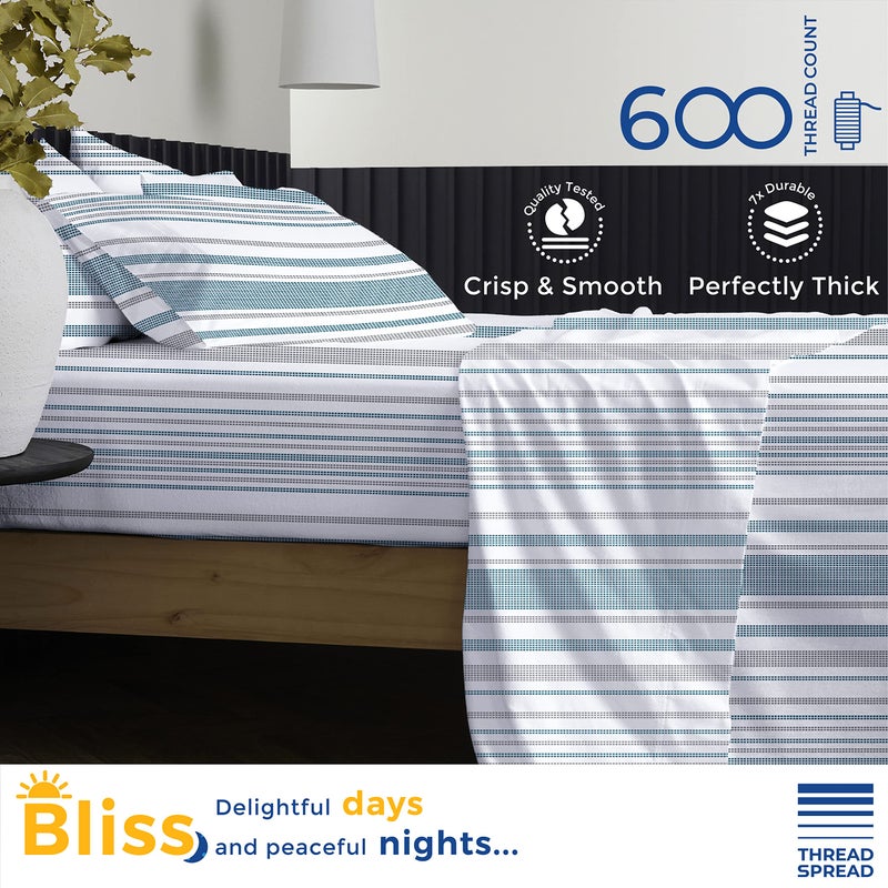 THREAD SPREAD 100% Egyptian Cotton Printed Bed Sheets - 600 Thread Count 4 PC Full Sheet Set  Hotel Luxury Sateen Bedsheets  16"" Deep Pocket Soft Cooling Sheets for Full Size Bed - Dotted Stripe - Image 2
