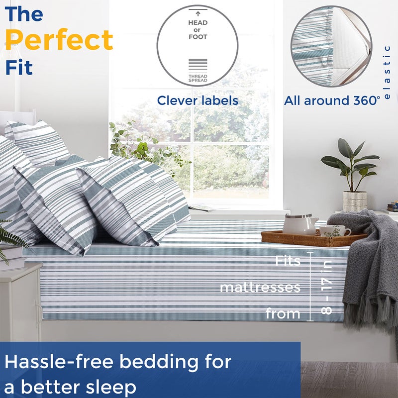 THREAD SPREAD 100% Egyptian Cotton Printed Bed Sheets - 600 Thread Count 4 PC Full Sheet Set  Hotel Luxury Sateen Bedsheets  16"" Deep Pocket Soft Cooling Sheets for Full Size Bed - Dotted Stripe - Image 4