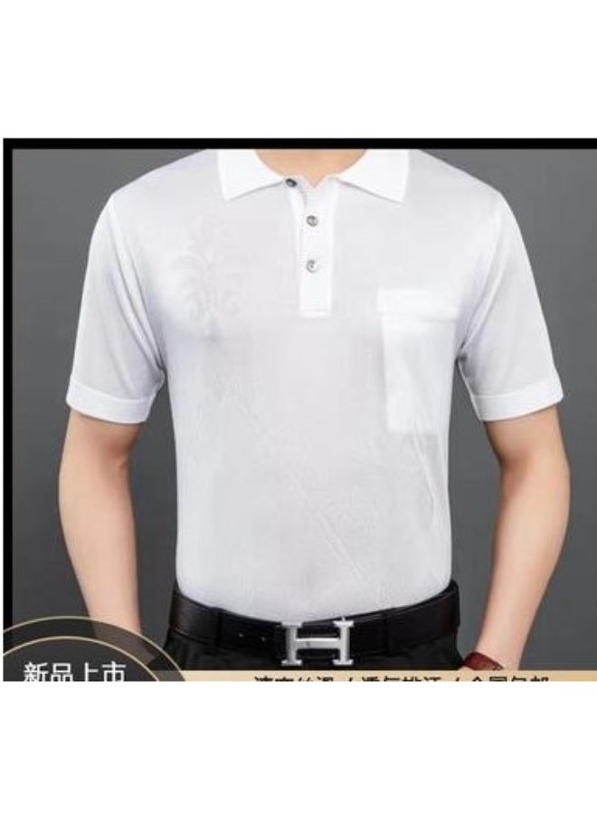 Ice Silk Short Sleeve T-Shirt for Men Casual Loose Fit Summer Polo Shirt Large Size Dad Casual Wear - Image 1