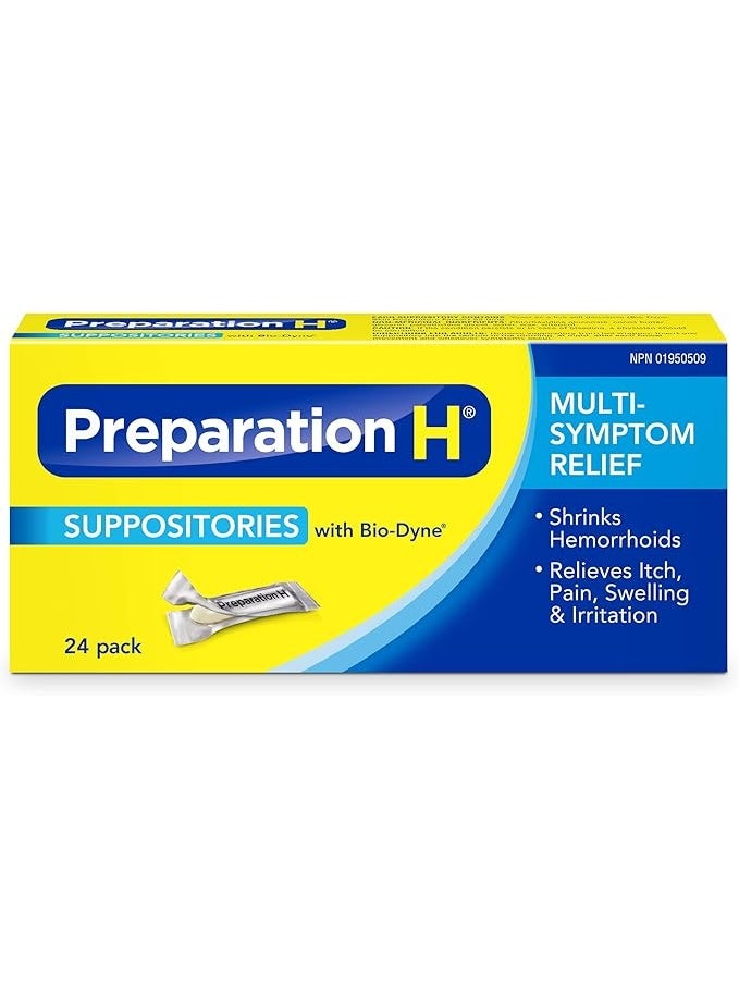 Preparation H® Suppositories (24 Count), with Bio-Dyne®, Multi-Symptom Hemorrhoid Pain Relief