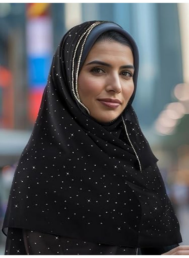 بينكو حجاب عربي نسائي ، وشاح رأس شيفون طويل من حجر الراين الناعم للنساء ، غطاء رأس إسلامي ، غطاء رأس متواضع للحماية من فوق البنفسجية جيد التهوية ، 180 × 70 سم - Image 4