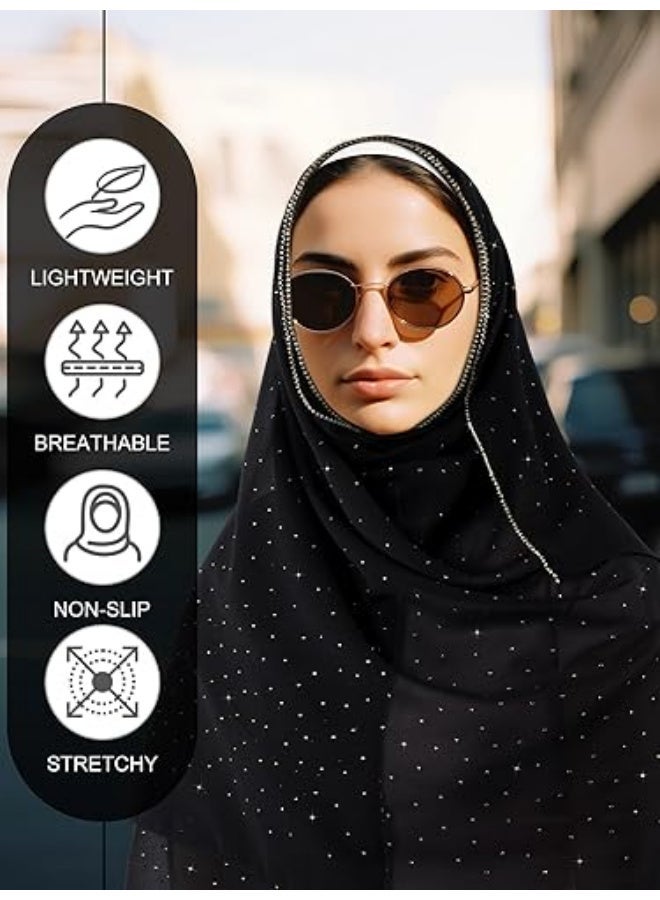 بينكو حجاب عربي نسائي ، وشاح رأس شيفون طويل من حجر الراين الناعم للنساء ، غطاء رأس إسلامي ، غطاء رأس متواضع للحماية من فوق البنفسجية جيد التهوية ، 180 × 70 سم - Image 2