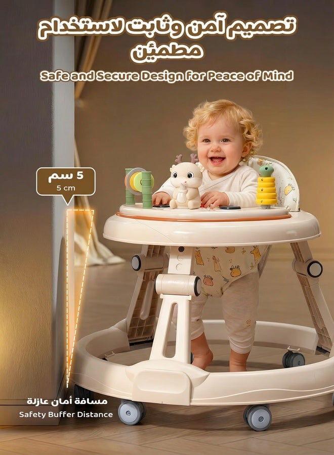 الأورلار مشاية أطفال 5 في 1، مشاية دفع للأطفال ومركز أنشطة مع وضعية هزاز للأطفال، ارتفاع قابل للتعديل، تصميم قابل للطي، قاعدة واسعة مضادة للانقلاب، عجلات 360° صامتة، لوحة ألعاب موسيقية قابلة للإزالة، مسند قدم، مشاية تعليم المشي، مشاية دائرية، مشاية خفيفة، للأطفال من 6–36 شهر، لون أبيض - Image 4