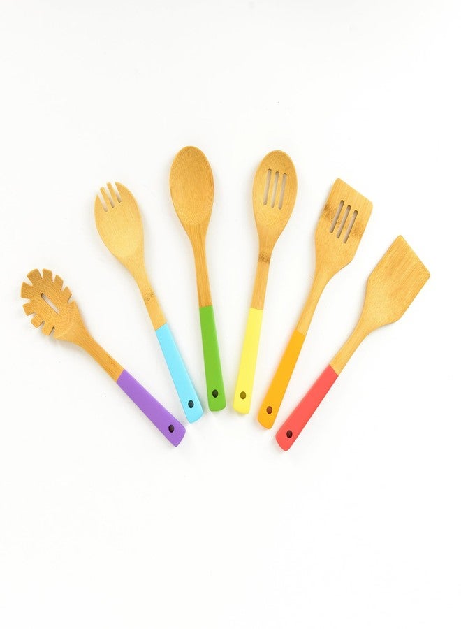 HelloBio Rainbow Bamboo Kitchen Utensil Set for Kids - Montessori-Inspired 6-Piece Real Cooking Tools | Ages 2+ | Natural Bamboo | Color-Coded | Thoughtful Gift for Toddlers & Preschoolers - Image 1
