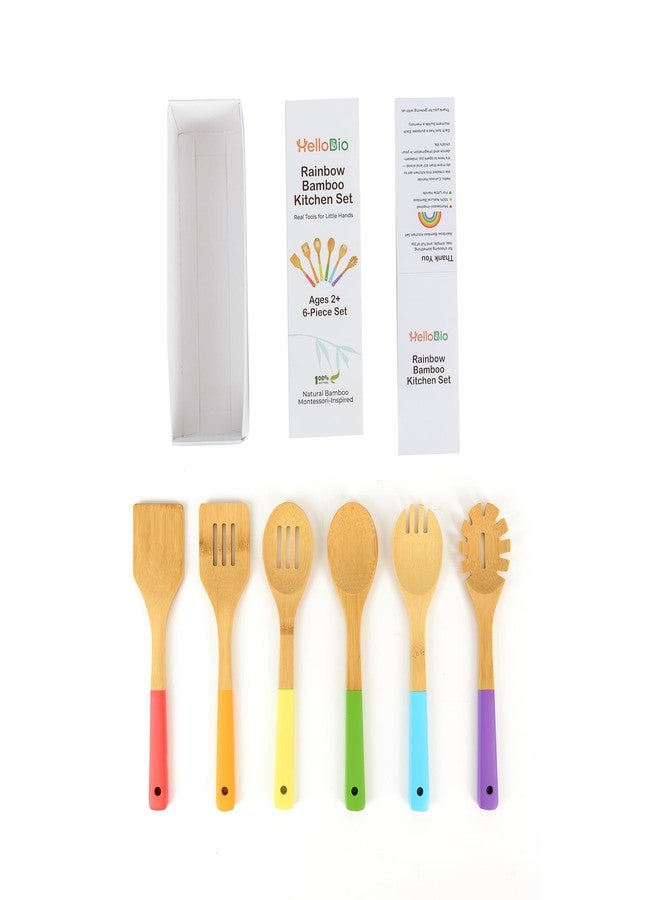 HelloBio Rainbow Bamboo Kitchen Utensil Set for Kids - Montessori-Inspired 6-Piece Real Cooking Tools | Ages 2+ | Natural Bamboo | Color-Coded | Thoughtful Gift for Toddlers & Preschoolers - Image 2