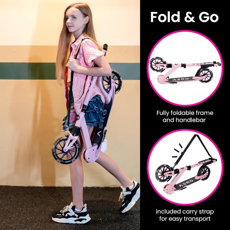 AERO MOBILITY Aero Kick Scooter for Kids Ages 6-12, Scooters w/ Foot Brake, Grip Tape, Front Shock Absorption, Foldable & Height Adjustable - Pink - Image 5