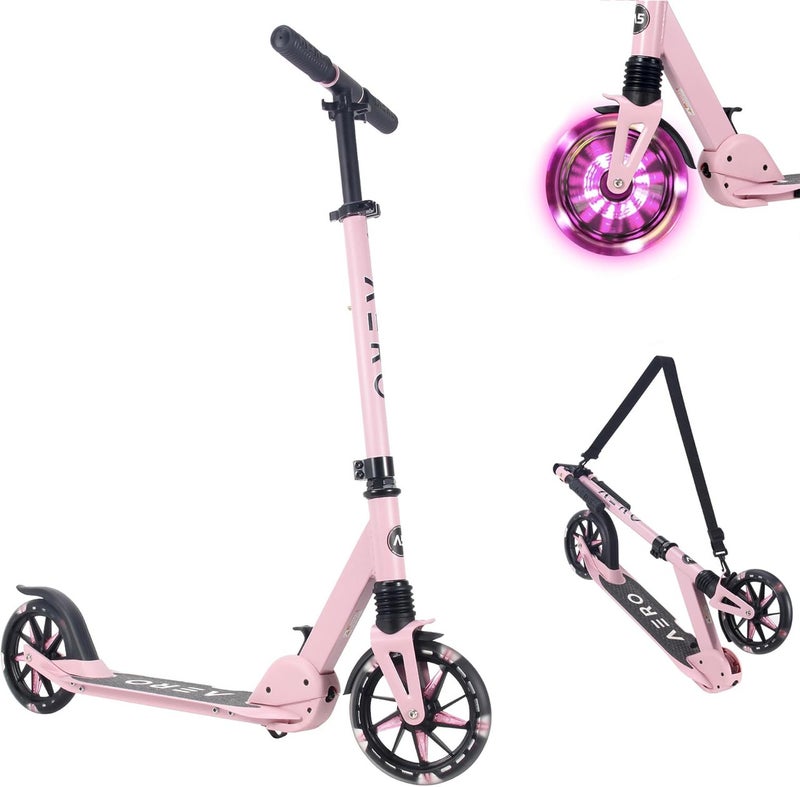 AERO MOBILITY Aero Kick Scooter for Kids Ages 6-12, Scooters w/ Foot Brake, Grip Tape, Front Shock Absorption, Foldable & Height Adjustable - Pink - Image 1
