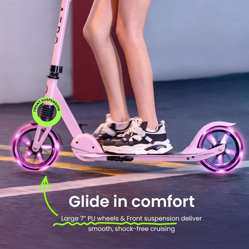 AERO MOBILITY Aero Kick Scooter for Kids Ages 6-12, Scooters w/ Foot Brake, Grip Tape, Front Shock Absorption, Foldable & Height Adjustable - Pink - Image 3