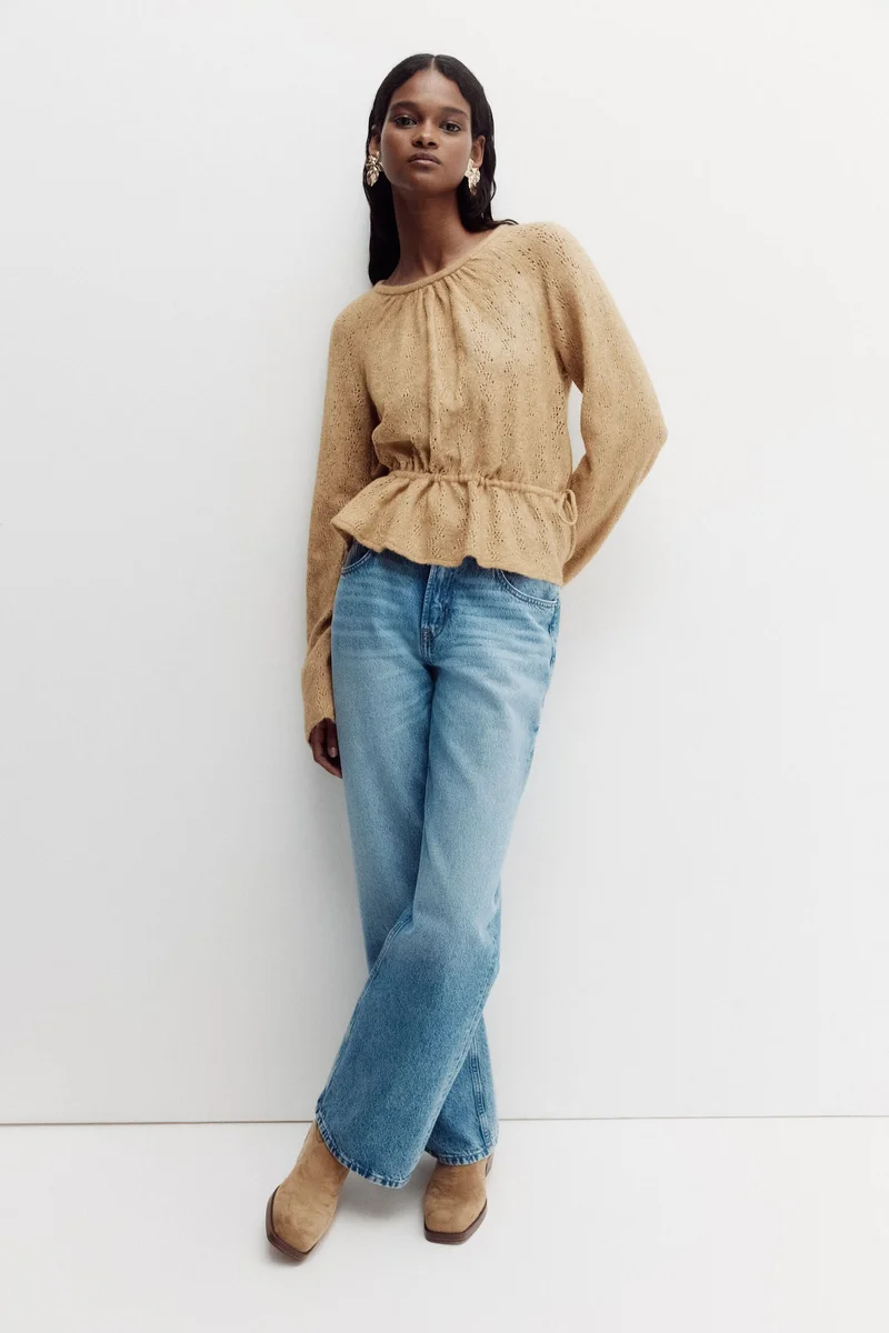 H&M Pointelle-knit peplum top