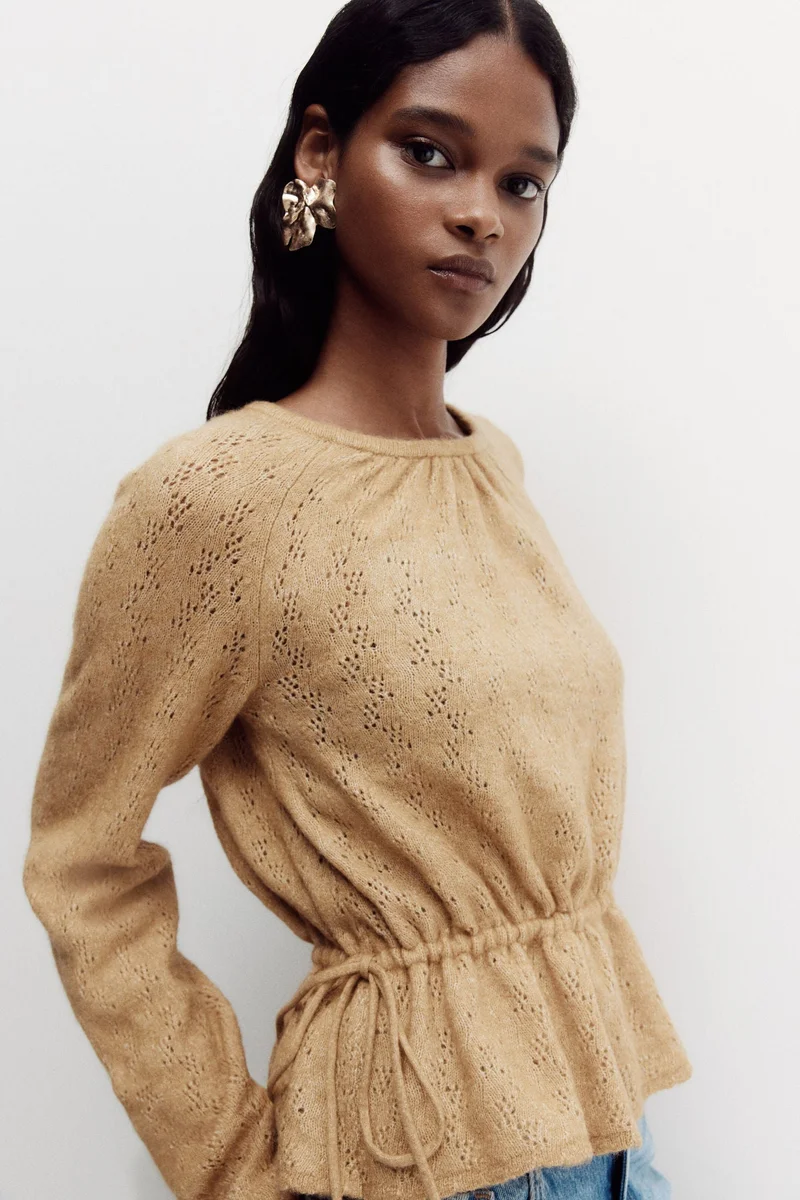 H&M Pointelle-knit peplum top