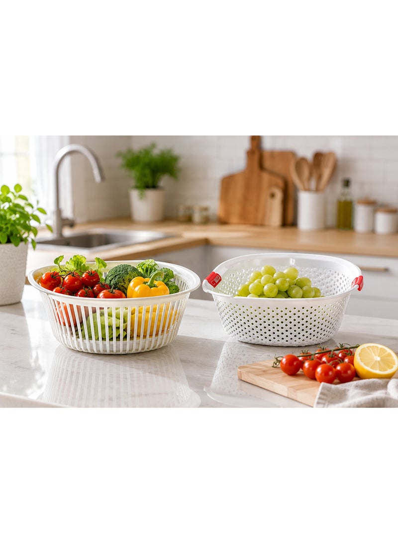 كرم Karam Plast طقم صفاية ووعاء غسيل بلاستيك للخضروات والفواكه والمكرونة بتصميم مفرغ - قطعتين - Image 3