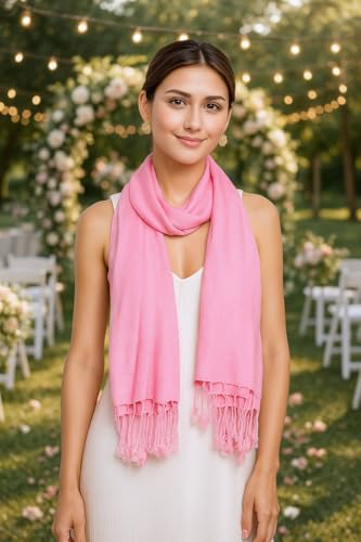 Achillea Soft Silky Pashmina Scarf for Women – Shawl Wrap for Evening Dresses, Bridesmaids, Weddings & Everyday Wear (Pink) - Image 3
