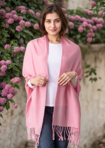 Achillea Soft Silky Pashmina Scarf for Women – Shawl Wrap for Evening Dresses, Bridesmaids, Weddings & Everyday Wear (Pink) - Image 2