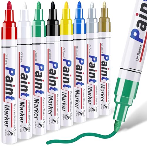 DAPAWIN Paint Pens Paint Markers, 8 Colors Medium Tip Permanent Markers Waterproof, Oil Based Marker for Metal, Rocks, Wood, Plastic, Glass, Fabric, 2-3 MM Quick Dry Oil Based Pens - Image 1