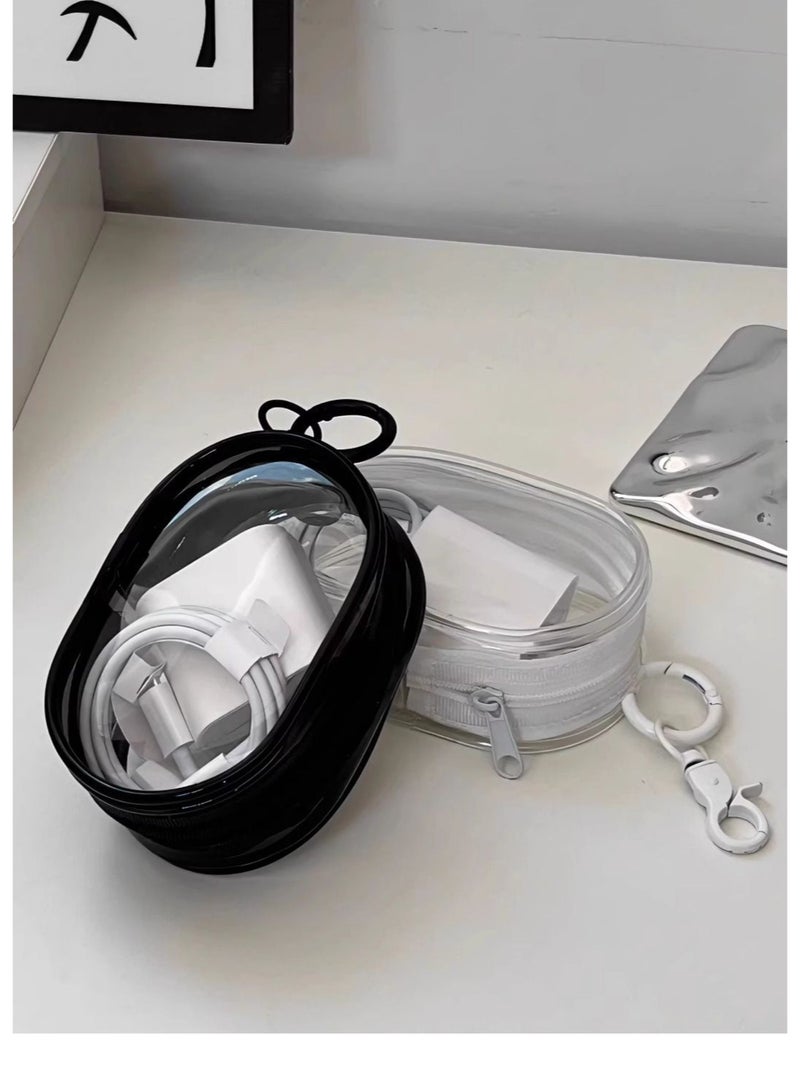 2pcs Compact Clear Storage Bags for Chargers, Earphones & Data Cables – Portable Travel Organizer Pouch, Transparent Design (Black & White) - Image 2